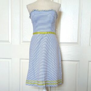 Elizabeth Wayman Blue and White Striped Strapless Dress